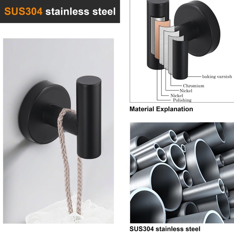Nolimas Towel Coat Hook Matte Black SUS304 Stainless Steel Bathroom Clothes Cabinet Closet Sponges Robe Hook Wall Mounted Round Kitchen Heavy Duty Door Hanger 2 Packs - Image 3